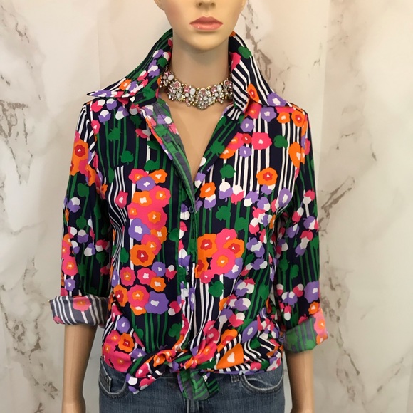 leSoft Shirt Tops - Vintage Floral Print ButtonDown Shirt